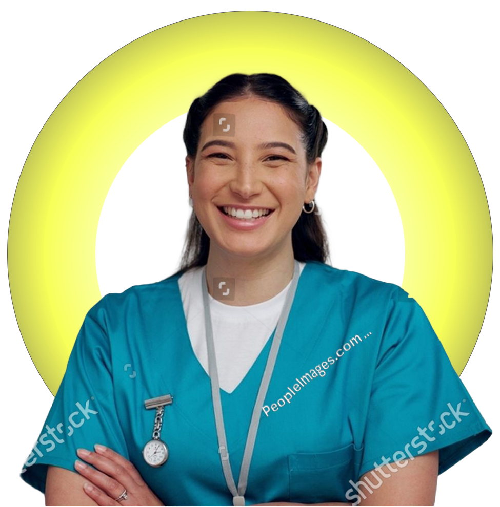 smiling young woman in medical scrubs